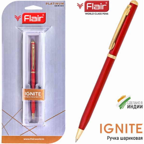 Ручка шариковая подарочная Flair Ignite, поворотный м-м, цв. корпуса красный/золото, 0.8 мм, синяя