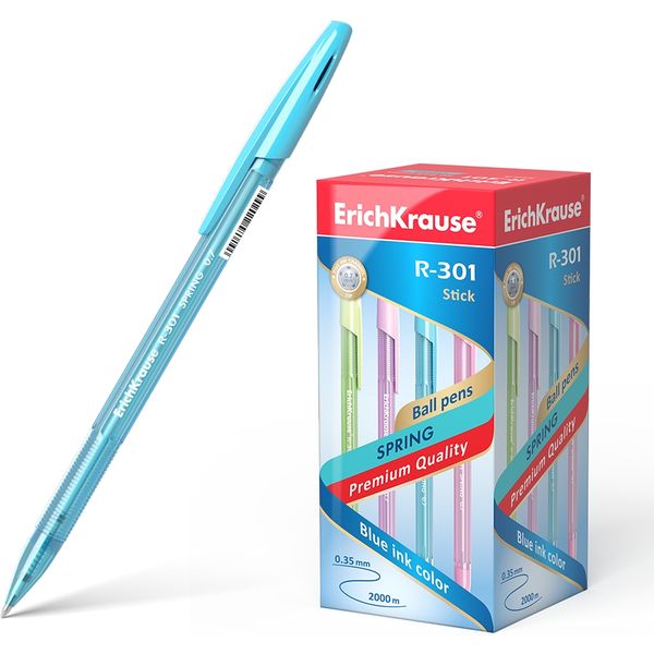 Ручка шариковая синяя, 0.7 мм, узел Standard, грип, ErichKrause R-301 Stick Spring (4 дизайна) Ручка шариковая синяя, 0.7 мм, узел Standard, грип, ErichKrause R-301 Stick Spring (4 дизайна)