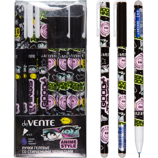 Ручка "пиши-стирай" гелевая, синяя, 0.5 мм, линия 0.4 мм, декор. эл., deVENTE Anime Style