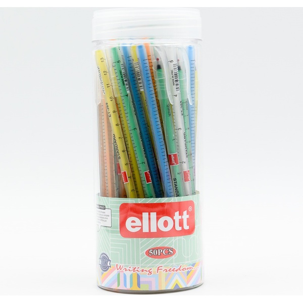 Ручка шариковая, синяя, 0.7 мм "игла", круг. корп., м/о, ELLOTT Линейка_5 дизайнов