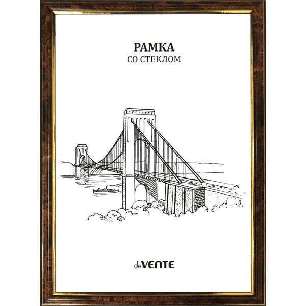 Рамка 21*30 см, пластик/ПММА, цвет: т. орех + золото, Ш 21 мм, deVENTE Серия 2