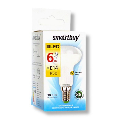 Лампа светодиодная (LED) Smartbuy R50 6W 3000K E14 Лампа светодиодная (LED) Smartbuy R50 6W 3000K E14