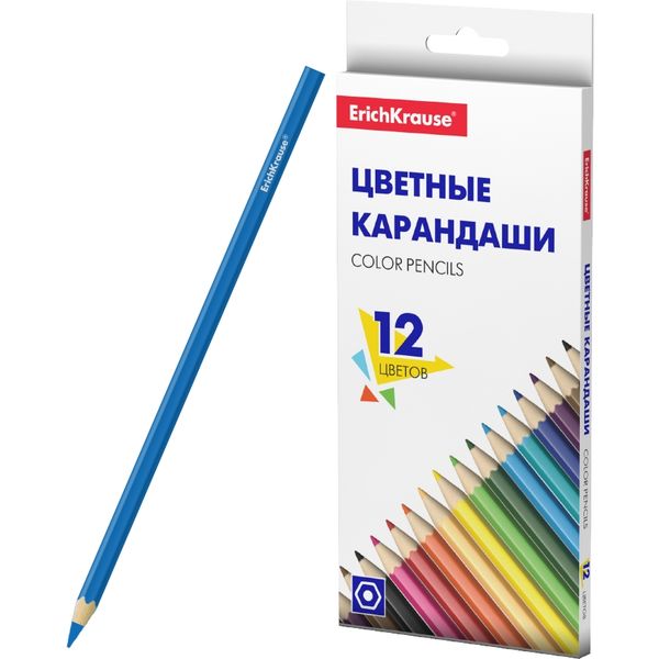 Карандаши цветные 12 шт., деревянные, шестигранные, М-2М, ErichKrause Basic (в к/к)