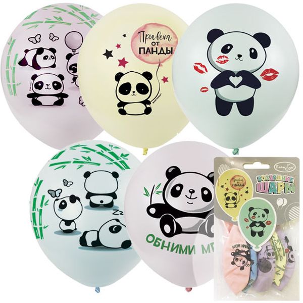 Шары воздушные детские, Ø30 см, латекс, микс рис., ПАСТЕЛЬ Macaroons Панды (5 шт.)