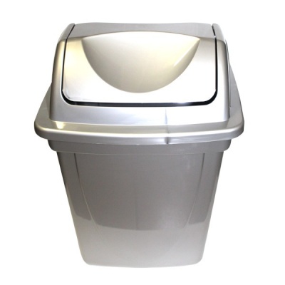 Корзина для бумаг с вращающейся крышкой СТАММ, 12 л., пластиковая, литая, кв. формы, серый металлик Акция!