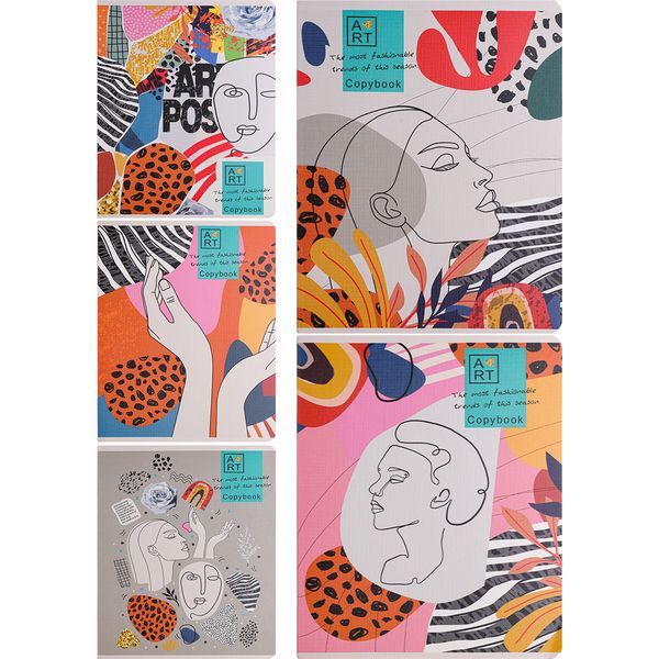 Тетрадь А5, клетка, 48 л., на скобе, 65 г/м², тисн. "лен", Collezione Современный коллаж_5 дизайнов