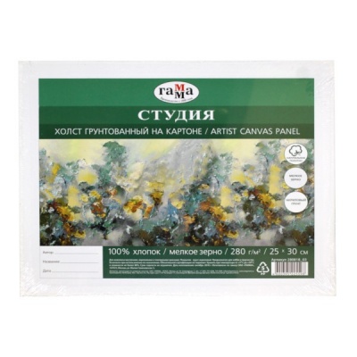 Холст на картоне грунтованный, 25*30 см, 100% хлопок, м/зерно, 280 г/м2, ГАММА Студия