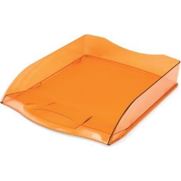 Лоток горизонтальный, 1 уровень, пластиковый, полупрозр., система "шип-паз", Hatber_оранжевый