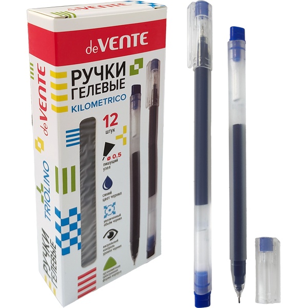 Ручка гелевая, прозрачная, Ø 0.5 мм, ДП 1000 м, одноразовая, deVENTE. Triolino. Kilometrico