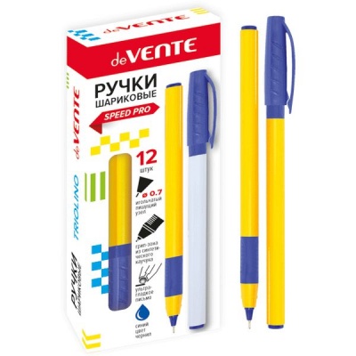 Ручка шариковая, синяя, Ø 0.7 мм "игла", трехгран., эрг. грип, speed pro, deVENTE Sun