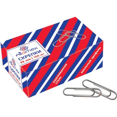 Скрепки 22 мм, оцинкованные, 100 шт., овальные, в к/к, Attomex Скрепки 22 мм, оцинкованные, 100 шт., овальные, в к/к, Attomex