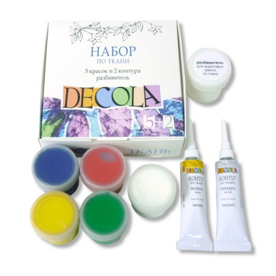 Краска по ткани + 2 контура + разбавитель DECOLA, 5 цветов, акриловая, банка 20 мл, туба 18 мл Акция!