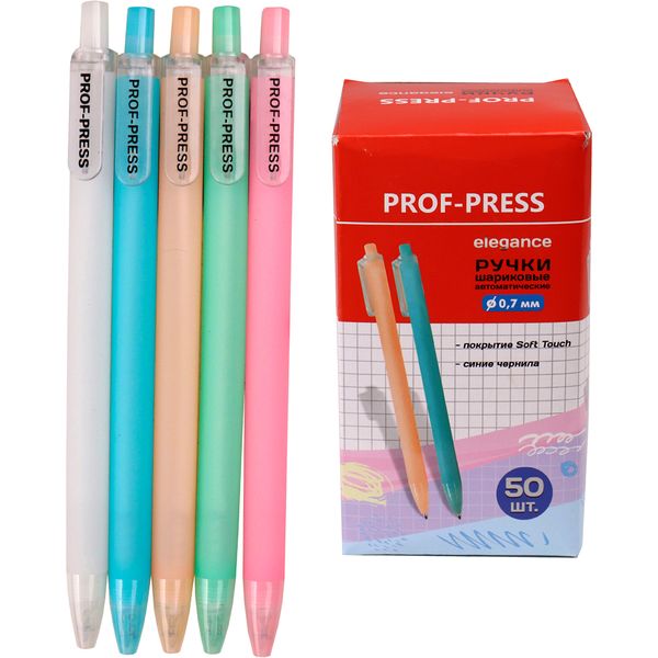 Ручка шариковая автомат., синяя, 0.7 мм, круг. корп., soft touch, Prof-Press Elegance_5 дизайнов