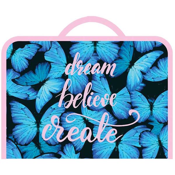 Папка для труда А4, на молнии (с 3-х сторон), 2 ручки, PP, непрозр., отк. планка, ПЧЕЛКА Голубые бабочки