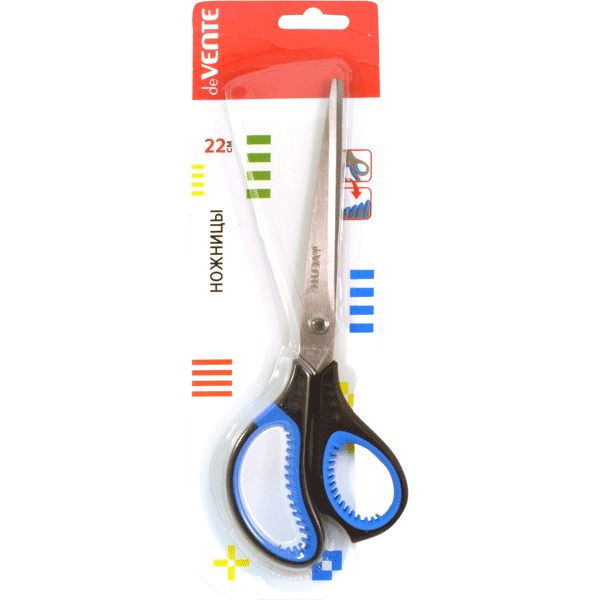 Ножницы 220 мм, эргономичные, прорезин. кольца-лепестки, черно-синие, deVENTE Gills