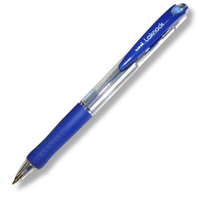 Ручка шариковая автомат., синяя, 0.5 мм, эрг. грип, прозр. корп., UNI Laknock SN-100