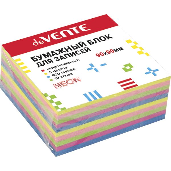 Бумага для заметок 9*9 см, 400 л., без склейки, 5 цветов (неон.), 80 г/м2, deVENTE Бумага для заметок 9*9 см, 400 л., без склейки, 5 цветов (неон.), 80 г/м2, deVENTE