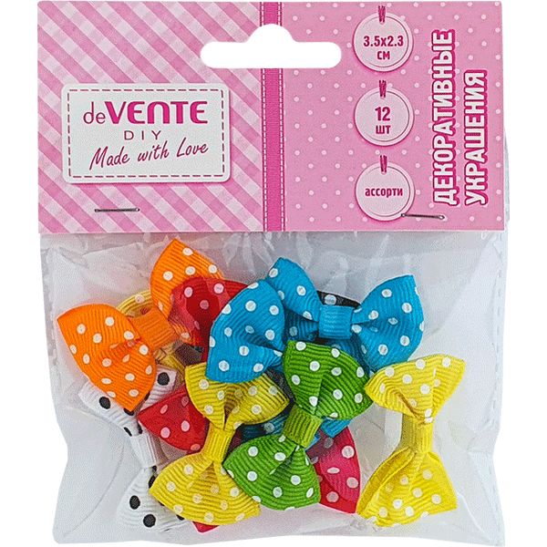 Декор для творчества deVENTE Бантики в горошек, текстиль, 35*23 мм, цв.: ассорти (12 шт.) Акция!