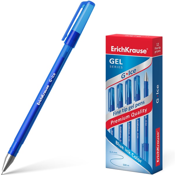 Ручка гелевая синяя, лин. 0.4 мм, "игла", ДП 500 м, метал. н-к, ErichKrause G-Ice Stick Original Ручка гелевая синяя, лин. 0.4 мм, "игла", ДП 500 м, метал. н-к, ErichKrause G-Ice Stick Original