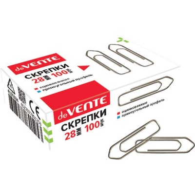 Скрепки 28 мм, оцинкованные, пятиугольные, 100 шт., к/к, deVENTE
