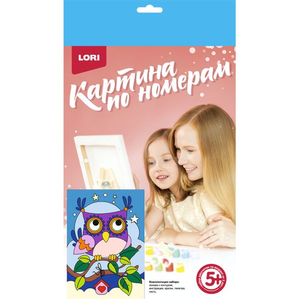 Картина по номерам для малышей LORI. Совушка, картон 20*30 см, 5+ Картина по номерам для малышей LORI. Совушка, картон 20*30 см, 5+