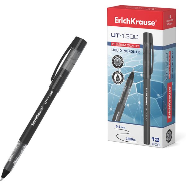 Ручка-роллер, черная, Ø 0.7 мм, линия 0.4 мм, рифл. грип, ДП 1300 м, ErichKrause UT-1300 Ручка-роллер, черная, Ø 0.7 мм, линия 0.4 мм, рифл. грип, ДП 1300 м, ErichKrause UT-1300