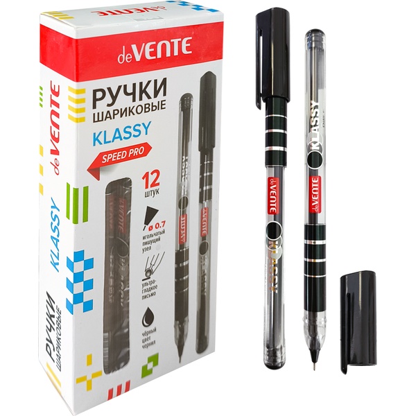 Ручка шариковая черная, 0.7 мм "игла", прозр. круг. корп., одноразовая, deVENTE Speed Pro_Klassy Ручка шариковая черная, 0.7 мм "игла", прозр. круг. корп., одноразовая, deVENTE Speed Pro_Klassy