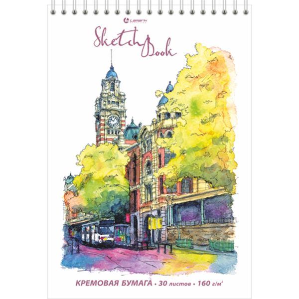 Скетчбук А5, 30 л., 160 г/м², крем. блок, гребень сверху, LAMARK Старинный город