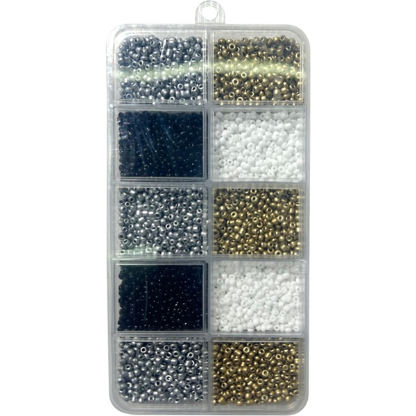 Бисер круглый Ø2 мм, 110 г, непрозрачный, цв.: черный/белый/металлик, deVENTE DIY (п/контейнер)