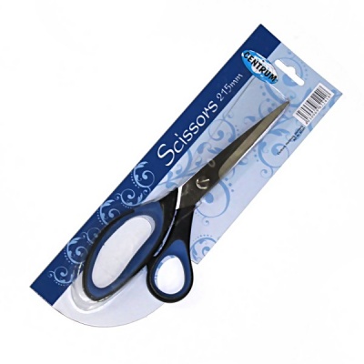 Ножницы 215 мм, эргономичные, прорезин. кольца, черно-синие, CENTRUM