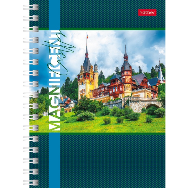Блокнот на гребне А6, 140 л., клетка, 60 г/м², Hatber Великолепные замки_3 дизайна