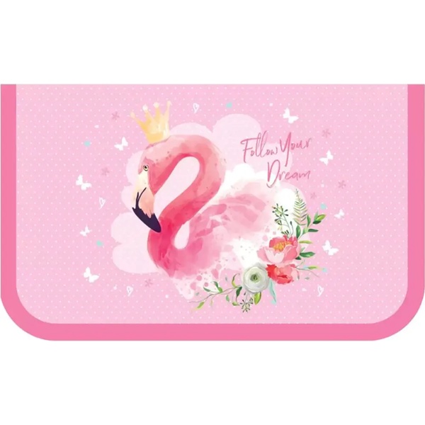 Пенал 1 отд., на молнии, 190*115*28 мм, лам. картон, тисн. ф., ArtSpace Flamingo