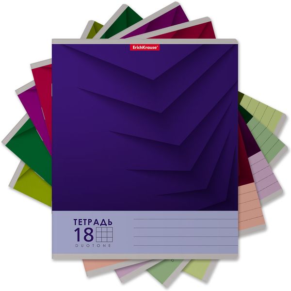 Тетрадь А5, клетка, 18 л., на скобе, 60 г/м², мел. картон, ErichKrause Duotone Next_MIX-PACK