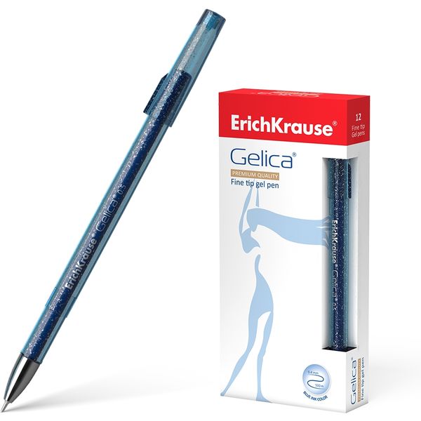 Ручка гелевая синяя, Ø 0.5 мм "игла", лин. 0.4 мм, ДП 500 м, блест. корп., ErichKrause Gelica АКЦИЯ!