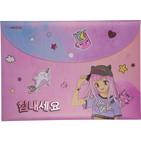 Папка-конверт на кнопке, А4, PP 300 мкм, непрозрачная, deVENTЕ Manga Girl Папка-конверт на кнопке, А4, PP 300 мкм, непрозрачная, deVENTЕ Manga Girl