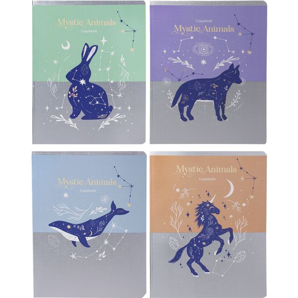 Тетрадь А5, клетка, 48 л., на скобе, 65 г/м², тисн. "лен", серебро, Collezione Мистические животные_5