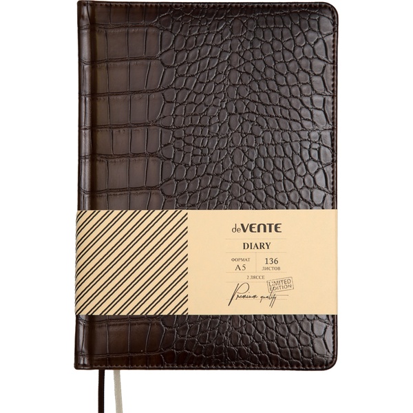 Ежедневник недатированный, А5, 136 л., 70 г/м2, тв. перепл., и/к"croco", поролон, deVENTE Belcanto_коричневый Ежедневник недатированный, А5, 136 л., 70 г/м2, тв. перепл., и/к"croco", поролон, deVENTE Belcanto_коричневый