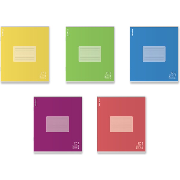 Тетрадь А5, линия, 12 л., на скобе, 80 г/м², мел. картон, ErichKrause Классика FineLine_MIX-PACK