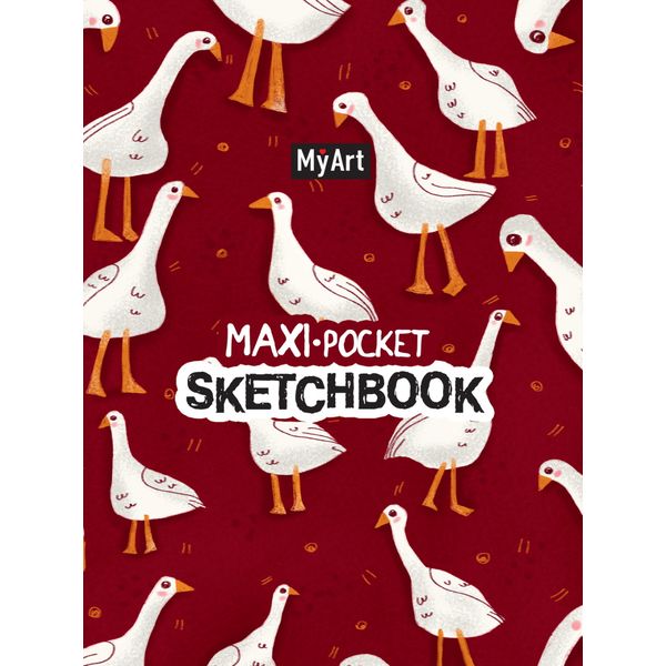 Скетчбук в твердом переплете B6/120/64 л., белый блок, MyArt. Maxi Pocket Гусики, твин-лак, резинка