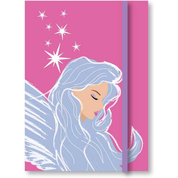 Блокнот в твердом переплете А6, 64 л., 60 г/м², линия, мат. лам., блестки, резинка, КОКОС Ангел Акция!