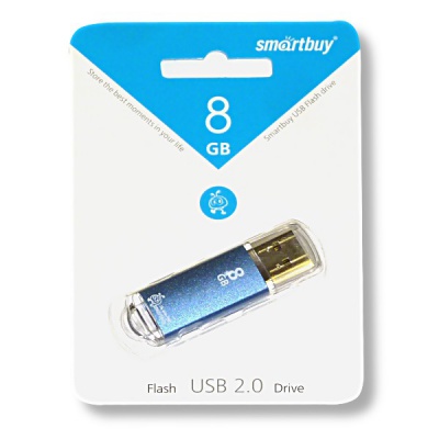 Флеш-накопитель USB 2.0, 8 ГБ, Smartbuy V-Cut_сверкающий синий