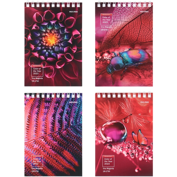Блокнот на гребне А6, 40 л., клетка, 60 г/м², Prof-Press Viva Magenta_4 дизайна Блокнот на гребне А6, 40 л., клетка, 60 г/м², Prof-Press Viva Magenta_4 дизайна