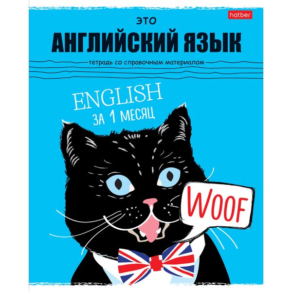 Тетрадь предметная 48 л., клетка, 65 г/м?, мел. картон, Hatber Черный кот_Английский язык