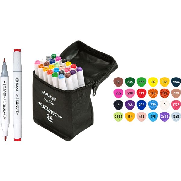 Скетчмаркеры 2-сторонние, набор 24 цв., спирт. основа, перо кисть/клин, deVENTE Emotion (сумка)