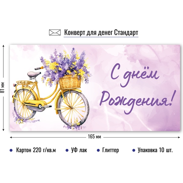 Конверт для денег стандарт С Днём рождения! Квадра