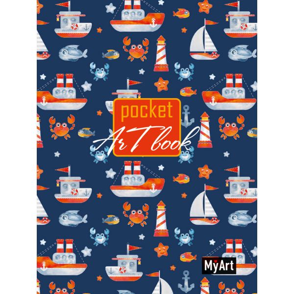 Скетчбук А6, на склейке, 80 л., бел. блок 100 г/м², MyArt Pocket ArtBook_Кораблики   Акция