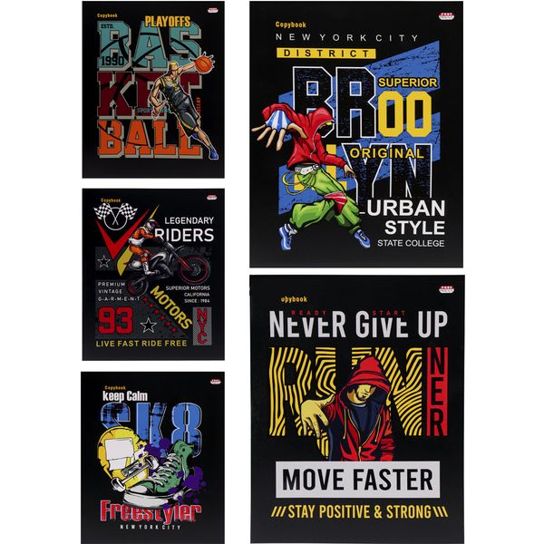 Тетрадь А5, клетка, 48 л., на скобе, 60 г/м², выб. лак, Prof-Press Уличный экстрим_5 дизайнов