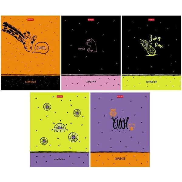 Тетрадь А5, клетка, 48 л., на скобе, 60 г/м², мат. лам., Hatber Hello you_5 дизайнов