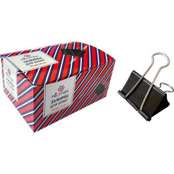 Зажимы для бумаг 72 мм, 6 шт., черные, Attomex_Акция!