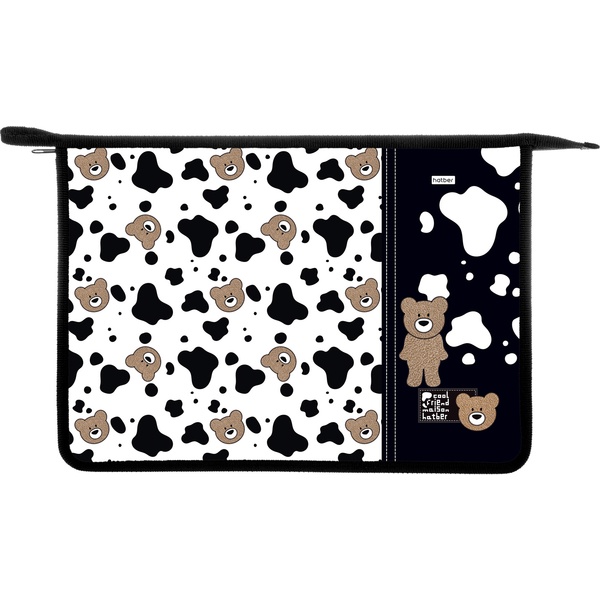 Папка А4 на молнии, 2 отд., PP 500 мкм, "песок", прозр./непрозр., Hatber В мире мишек 